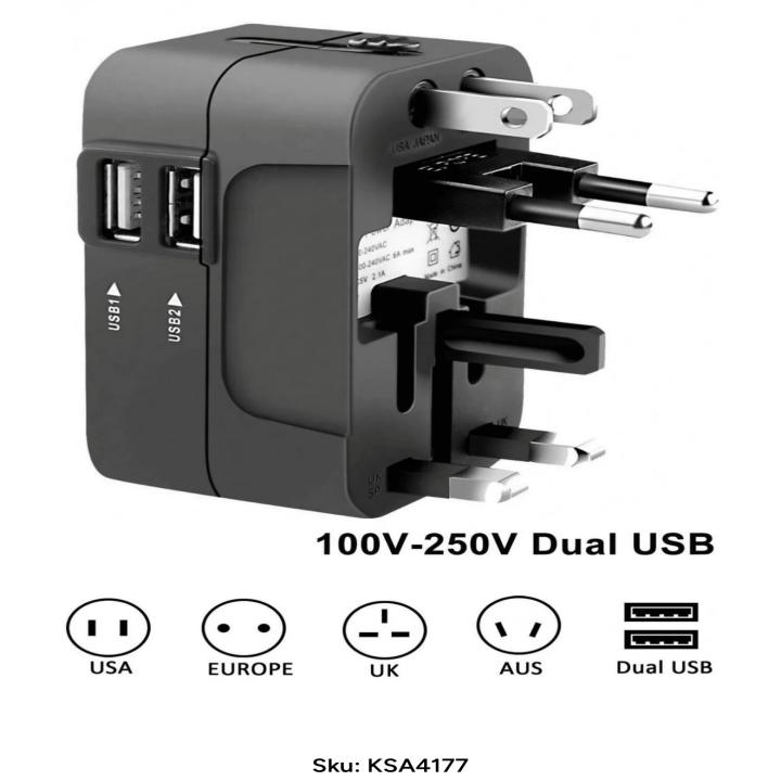 1pc Universal Travel Adapter With Dual USB Ports, 110V-240V Input
